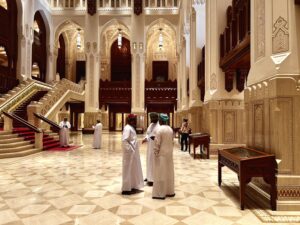 Sultanate of Oman and its people in traditional clothing in the palace of the Sultan